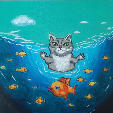 Кот ловит рыбов