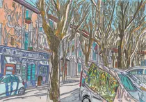 -Дерево в заходе солнца и машины на стоянке